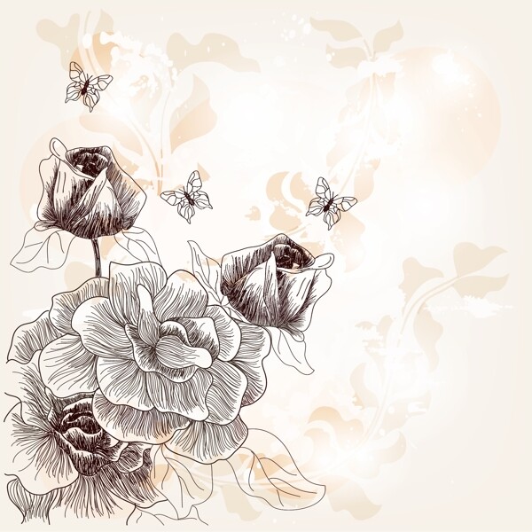 梦幻古典花纹花朵玫瑰蝴蝶图片
