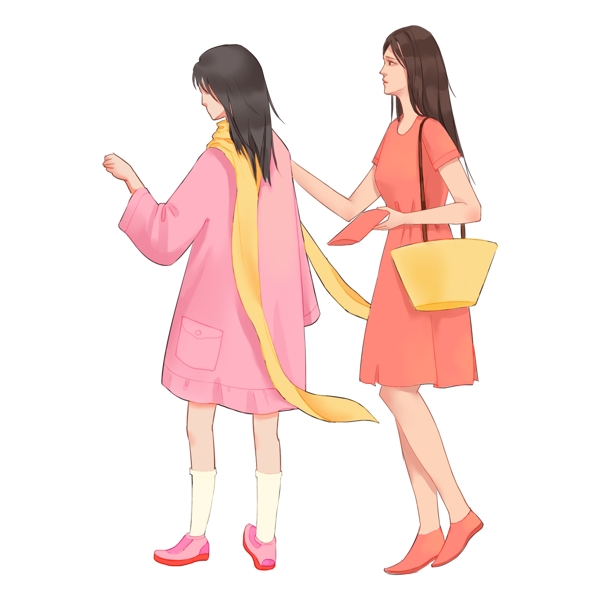 可愛卡通逛街女孩png素材