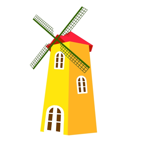 田园风车黄色手绘卡通欧洲建筑广告素材