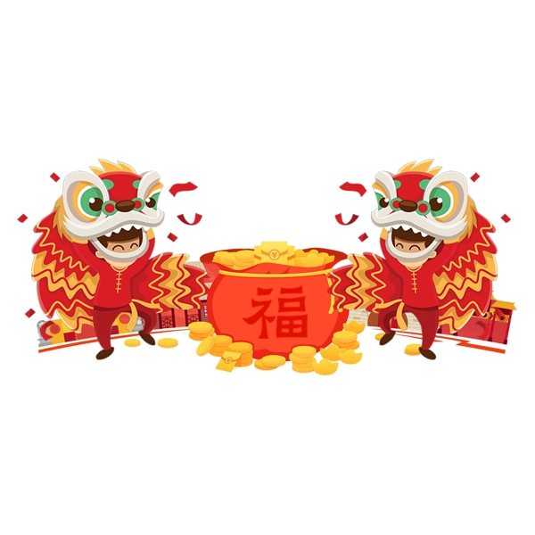中式新年舞狮灯笼素材