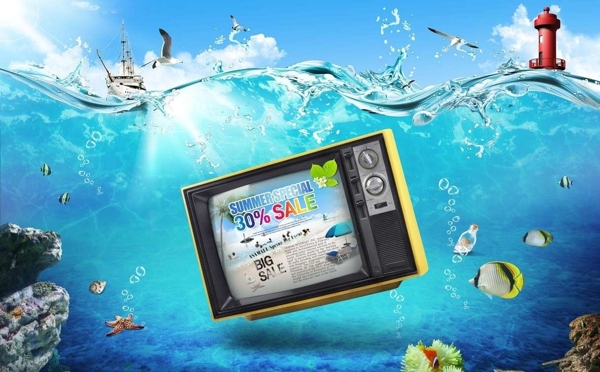 海底电视机创意素材图片