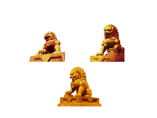 狮子石雕金色庄重装饰素材