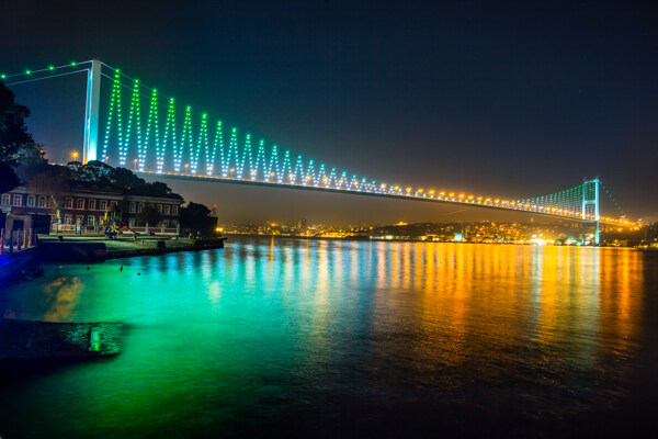 大桥上的霓虹灯图片