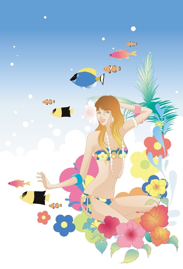 時尚美女插畫矢量素材2