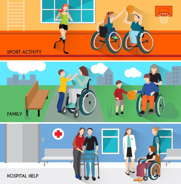 残疾人活动生活工作交替社区概念矢量图