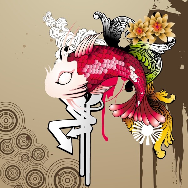 印花矢量圖動物魚植物花朵免費素材