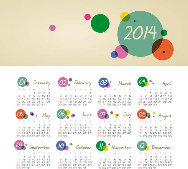 2014彩泡年歷矢量素材