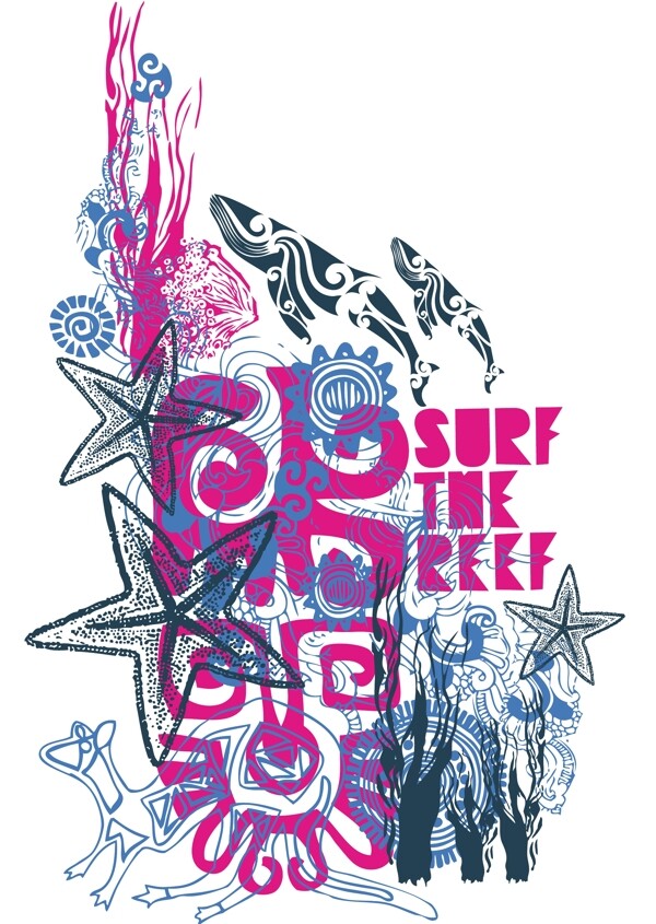 印花矢量圖文字英文抽象SURF免費(fèi)素材