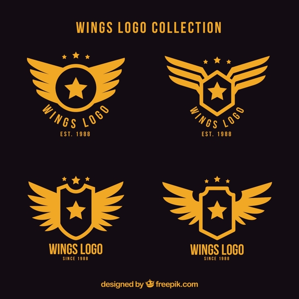 黄色带星星的翅膀双翼logo标志设计