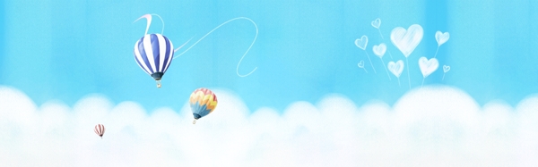 蓝天热气球背景云banner背景