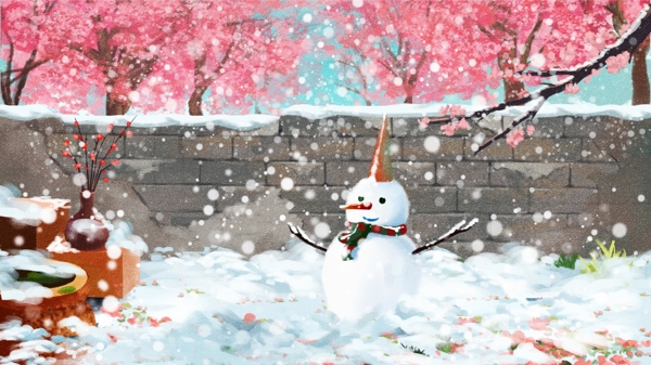 唯美创意冬天雪景小雪大雪插画