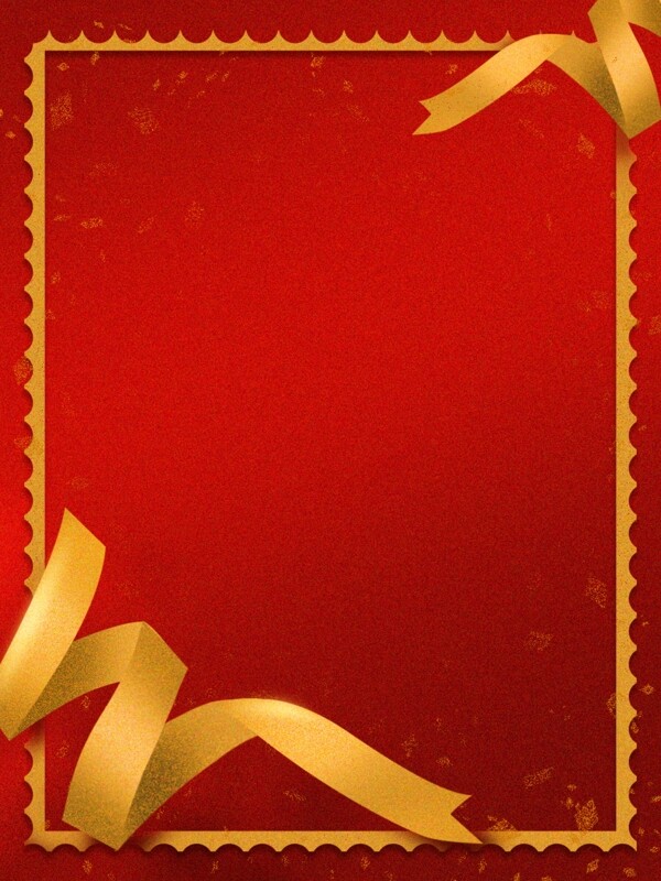 春节金丝带金箔边框红色喜庆背景