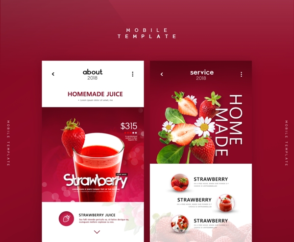 创意红色草莓汁网页界面设计