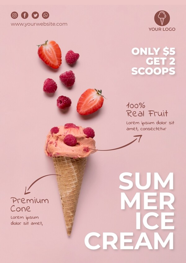 草莓冰淇淋海报设计图片
