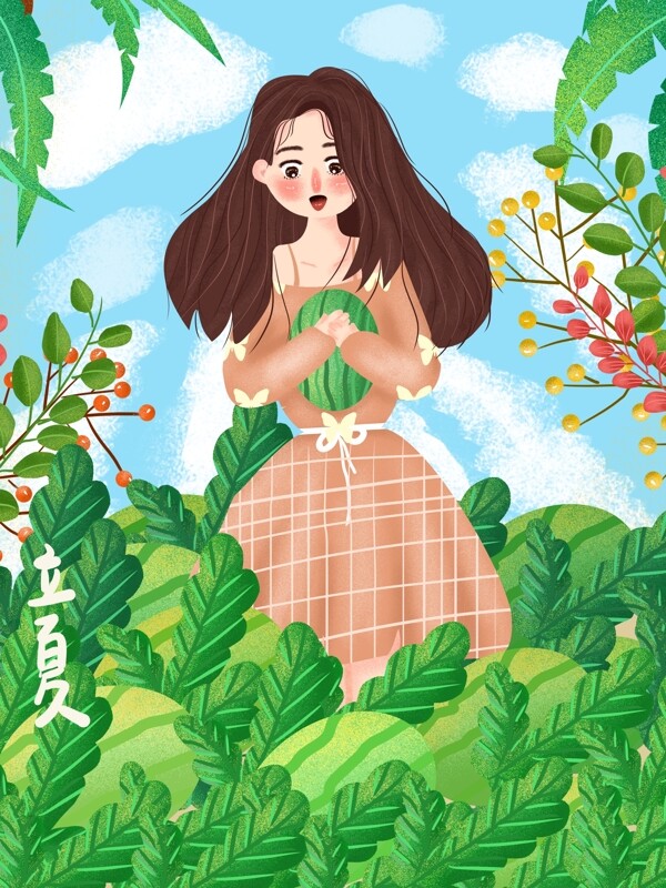 手绘小清新肌理立夏插画