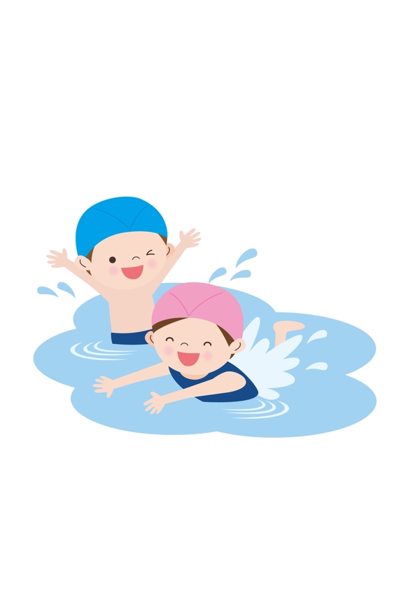 通用节日彩色卡通手绘夏日游泳