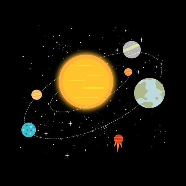 手绘卡通扁平化太阳地球星球宇宙元素