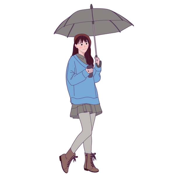 卡通小清新撑着伞的少女