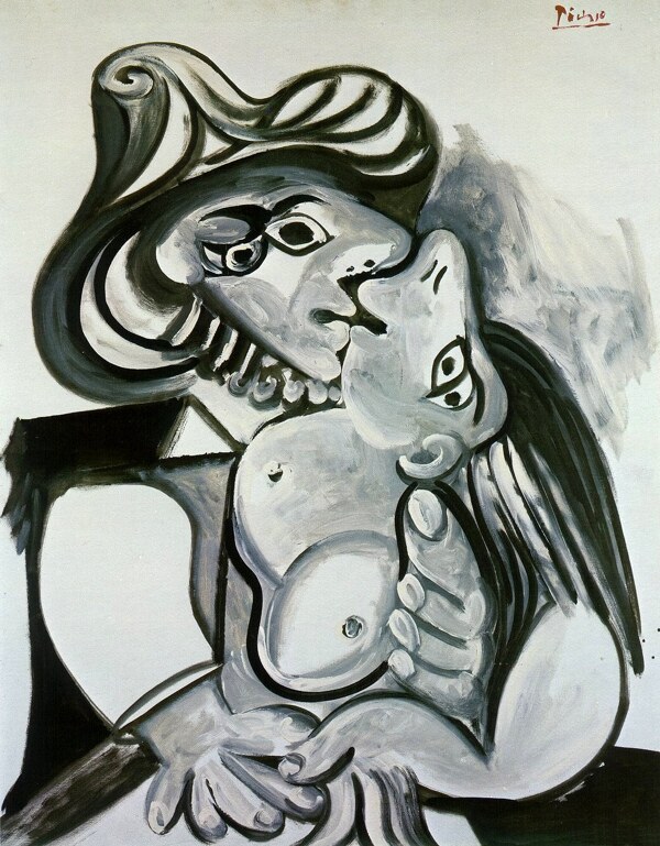 1969Lebaiser3西班牙画家巴勃罗毕加索抽象油画人物人体油画装饰画
