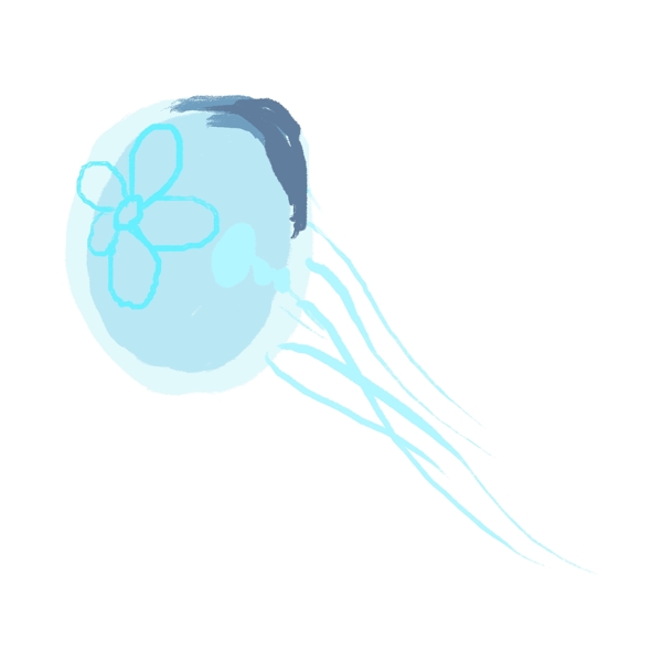 蓝色手绘卡通水母png元素