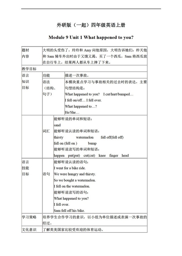 四年級上英語上冊教案module9unit1
