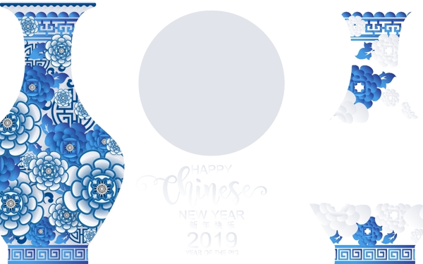 傳統(tǒng)青花瓷新年插畫