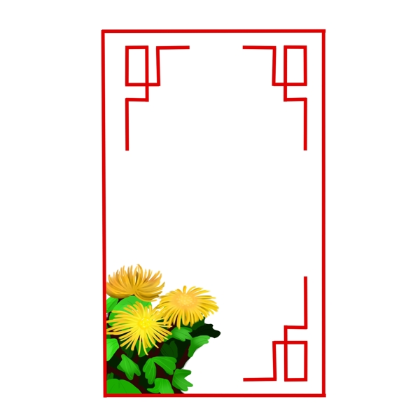 中国风边框手绘黄色菊花