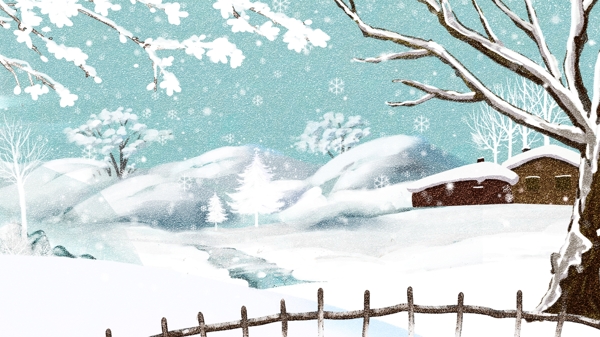 手绘白色冬季雪景背景设计