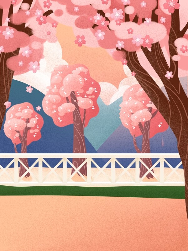 手绘日本樱花园背景设计