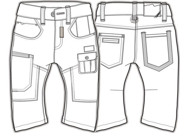 长裤儿童服装设计秋冬装线稿矢量素材