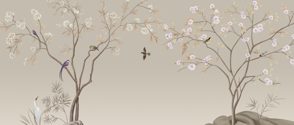 花鳥電視墻