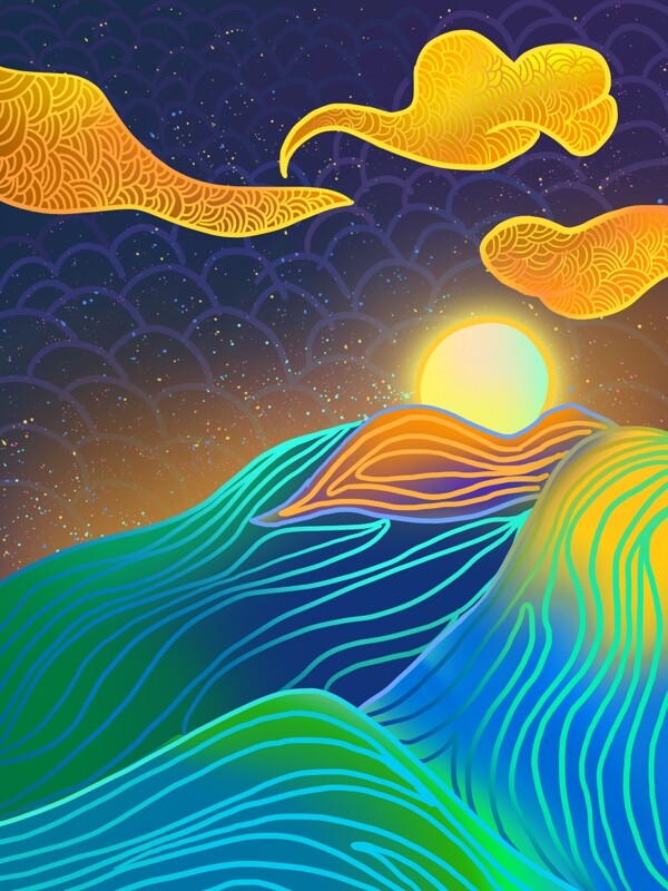 中國(guó)風(fēng)流光溢彩插畫背景