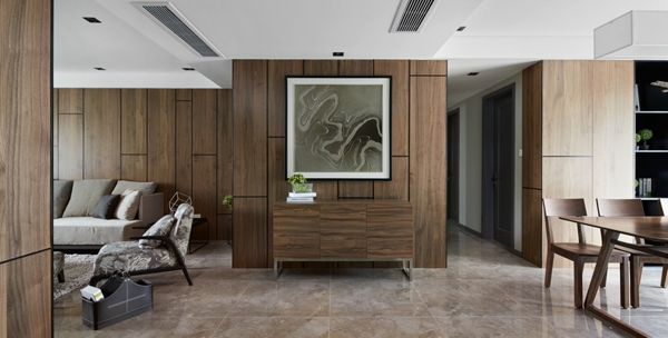中式雅致客厅深褐色瓷砖地板室内装修效果图