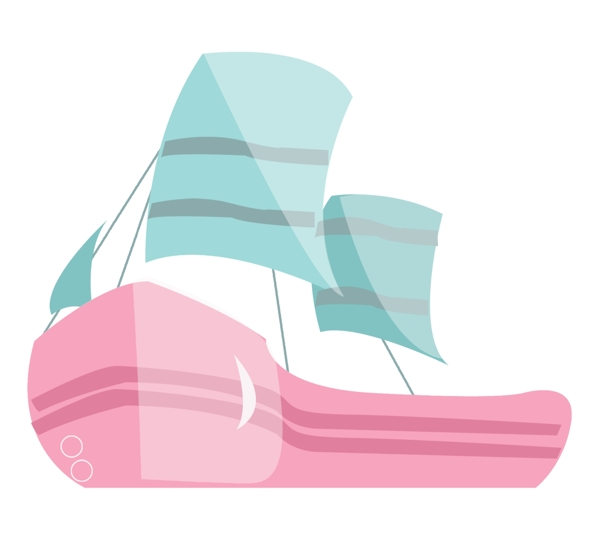 粉蓝色帆船插画