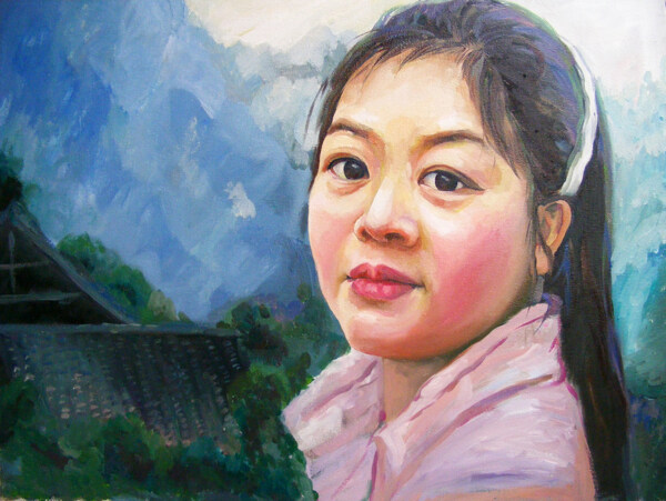 小女孩油畫(huà)圖片