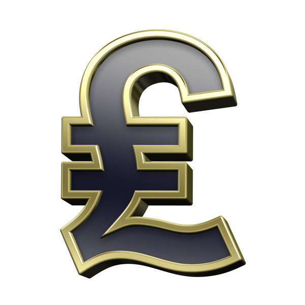 英鎊的符號從黑色與金色光澤的幀字符集