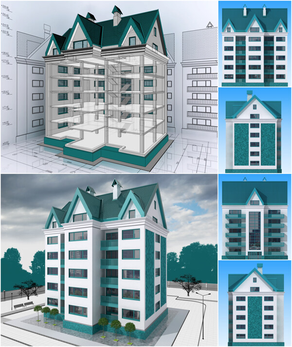 别墅模型与建筑图纸