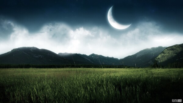 月光下的草原风景图片