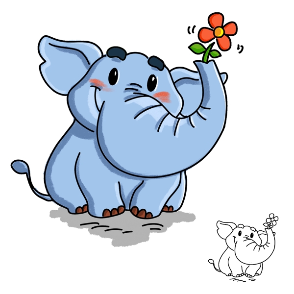 胖胖的小象简笔画插画