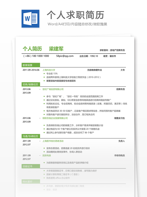 個人求職簡歷模板