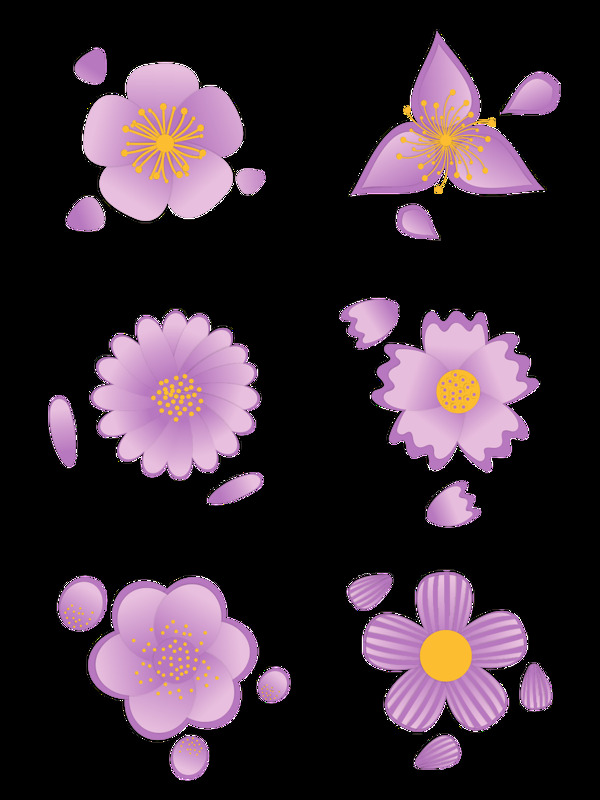 花卉元素之卡通小清新唯美浪漫紫花瓣套图