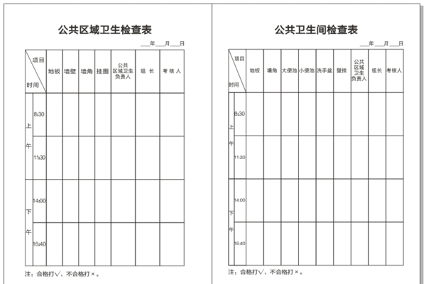 公共衛(wèi)生間檢查表圖片