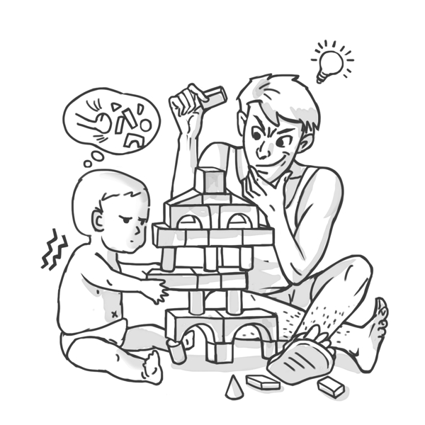 爸爸陪小孩子玩积木