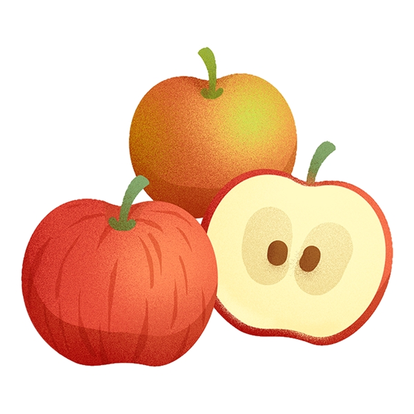 手绘卡通苹果透明水果素材