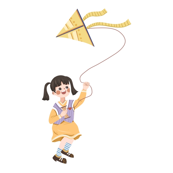 手繪放風(fēng)箏的少女免摳元素