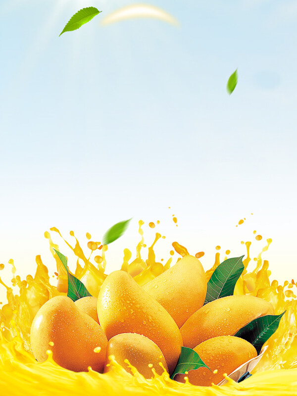 芒果水果清新背景海报素材图片