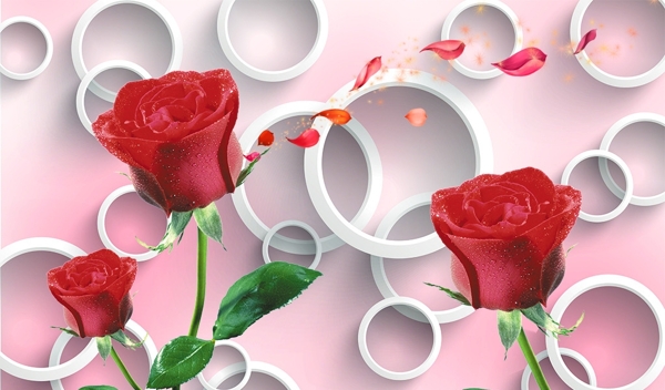 3D圓圈玫瑰花瓣素材