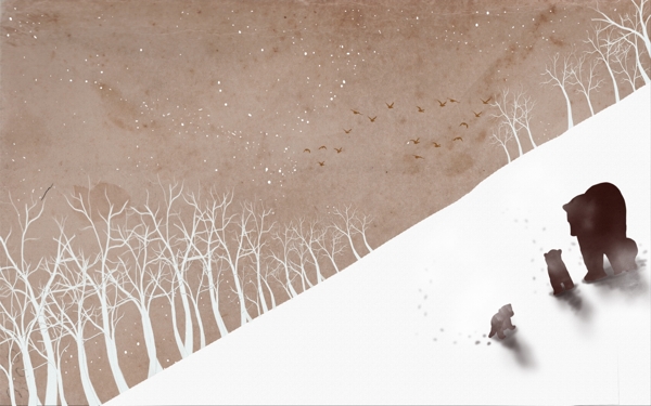 雪地里的三只熊背景墻