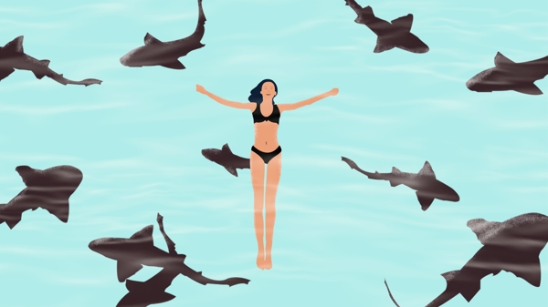 原创手绘夏天你好系列之望鲸向海插画海报