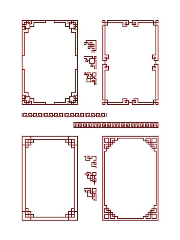 简约艺术棕红色古风直角传统线条边角方形边框